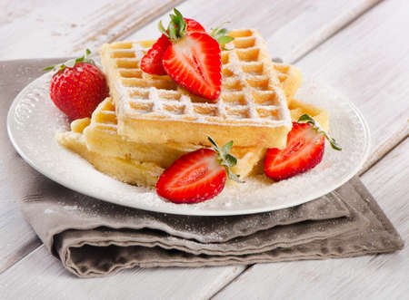 Sweet Waffles with fresh berriesの写真素材