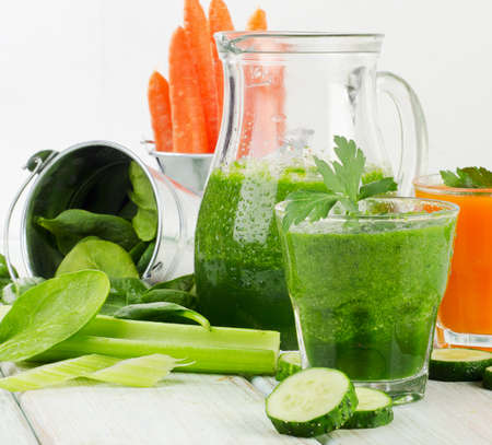 Healthy green smoothie in a glass.  Selective focusの写真素材