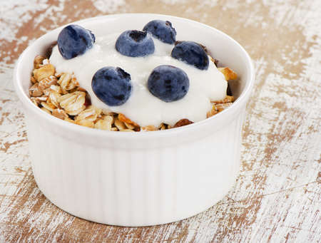 Muesli and yogurt with fresh berries. Selective focusの写真素材