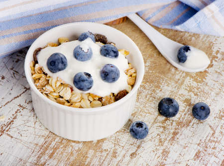 Muesli and yogurt with fresh berries. Selective focusの写真素材
