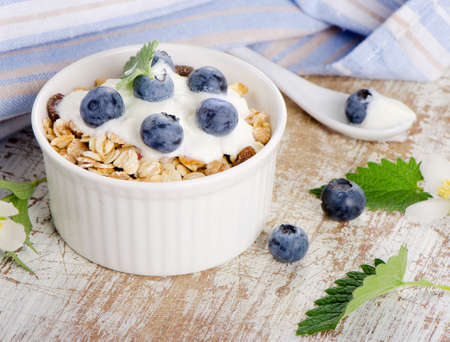 Muesli and yogurt with fresh berries. Selective focusの写真素材
