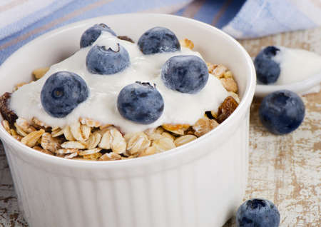Muesli and yogurt with fresh berries. Selective focusの写真素材