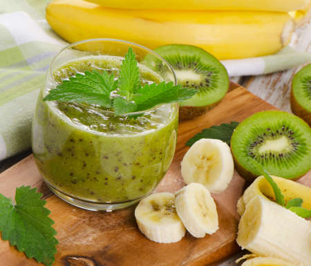 Healthy fruit smoothie in a glass.  Selective focusの写真素材