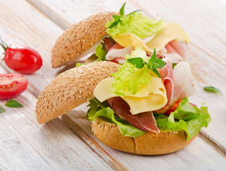 Fresh healthy sandwich  on a wooden table. Selective focusの写真素材