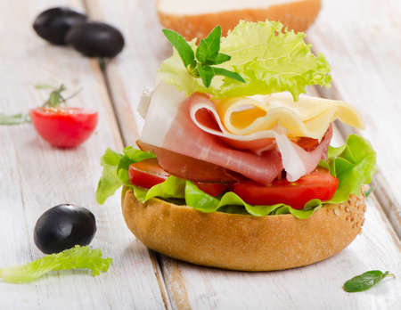 Fresh healthy sandwich  on a wooden table. Selective focusの写真素材