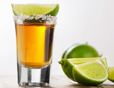Tequila shot with lime . Selective focusの写真素材