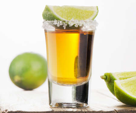 Tequila shot with lime . Selective focusの写真素材