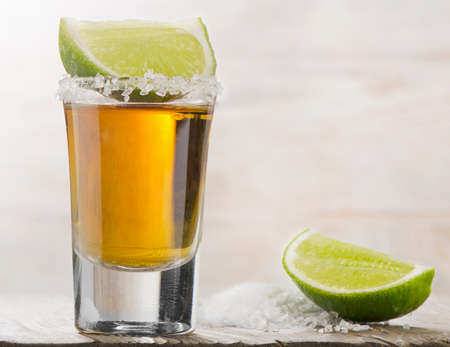 Tequila shot with lime . Selective focusの写真素材