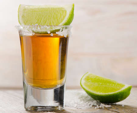 Tequila shot with lime . Selective focusの写真素材