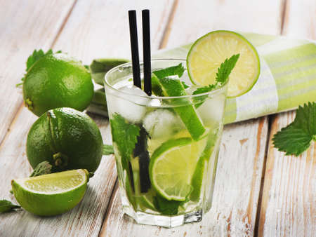 Mojito cocktail and fresh ingredients. Selective focusの写真素材