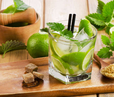 Mojito cocktail and fresh ingredients. Selective focusの写真素材