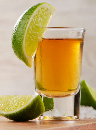 Tequila shot with lime . Selective focusの写真素材