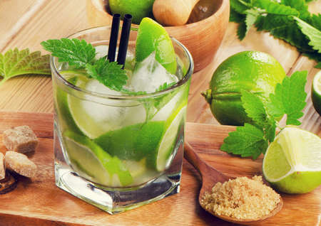 Mojito cocktail and fresh ingredients. Selective focusの写真素材