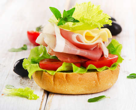 Fresh healthy sandwich  on a wooden table. Selective focusの写真素材