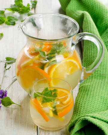 Citrus lemonade with   mint leaves. Selective focusの写真素材
