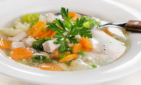 Chicken soup  with  vegetables   Selective focusの写真素材