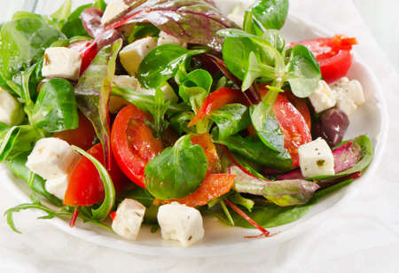 Salad with feta and greek olives . Selective focusの写真素材