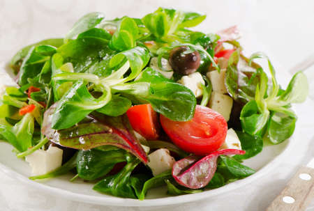 Salad with feta and greek olives . Selective focusの写真素材