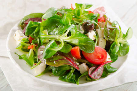 Salad with feta and greek olives . Selective focusの写真素材
