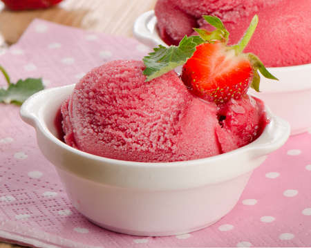 Sweet berry sorbet with fresh mint. Selective focusの写真素材