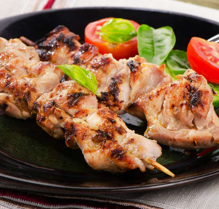 Grilled chicken  kebab   with fresh salad. Selective focusの写真素材