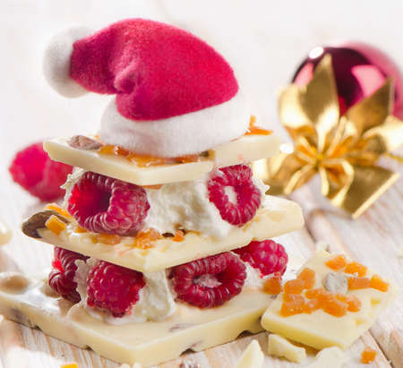 Sweet  christmas tree with Santa hat . Selective focusの写真素材