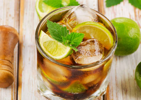 Glass of cocktail with rum, lime, mint . Selective focusの写真素材
