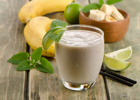 Healthy  Banana smoothie with lime . Selective focusの写真素材