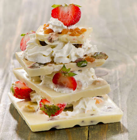 White  Chocolate sweet  dessert with strawberries . Selective focusの写真素材