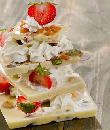 White  Chocolate sweet  dessert with berries . Selective focusの写真素材