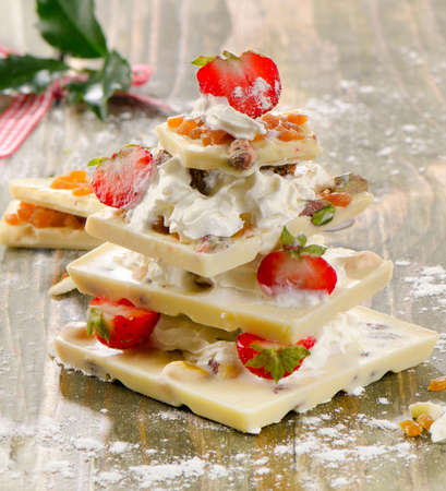 Chocolate christmas tree with strawberries . Selective focusの写真素材