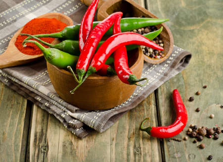 Chili Peppers on  wooden table. Selective focusの写真素材