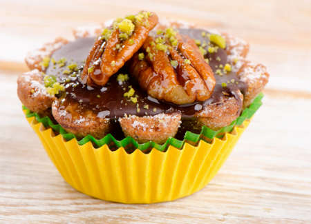 Chocolate Cupcake on a wooden table. Selective focusの写真素材