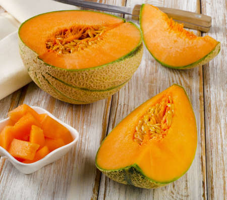 Fresh Melon  on   wooden table. Selective focusの写真素材