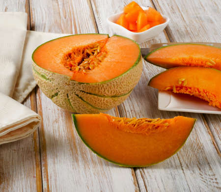 Fresh Melon  on  a wooden table. Selective focusの写真素材