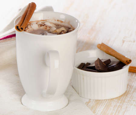 Sweet Chocolate with marshmallows and cinnamon. Selective focusの写真素材