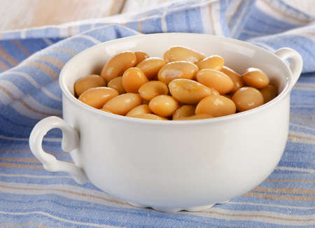 Beans  in  white bowl. Closeup.Selective focusの写真素材