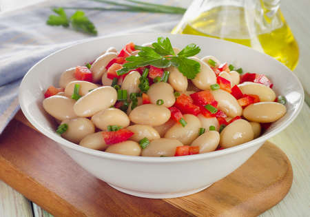 White bean salad   with fresh herbs. Selective focusの写真素材