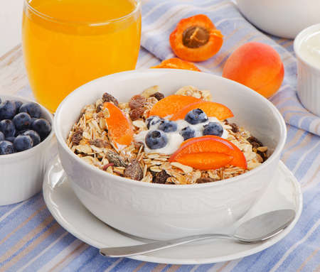 Muesli with yogurt with fresh berries .Healthy breakfast .の写真素材