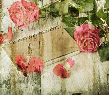 Red flowers . Old vintage の写真素材