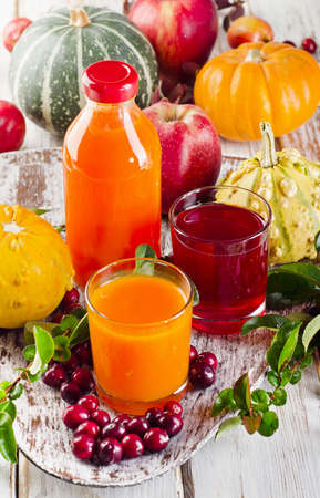 Bottle  of healthy  juice  - autumn still life. Selective focusの写真素材