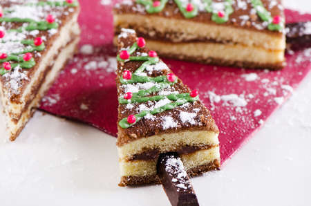 Christmas tree made of sweet cake . Selective focusの写真素材