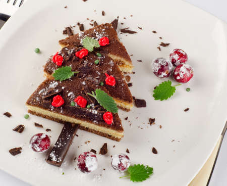 Sweet Christmas Tree made of  chocolate cake  . Selective focusの写真素材