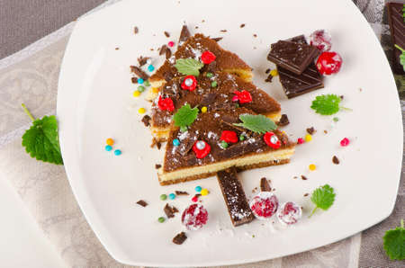 Sweet Christmas Tree made of  cake  . Selective focusの写真素材