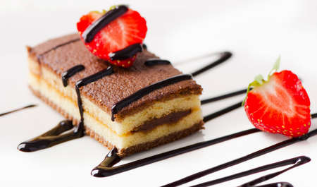 Cake with chocolate and berries on   plate. Selective focusの写真素材