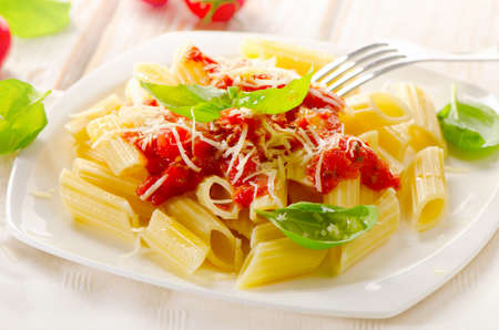 Penne pasta with bolognese sauce. Mediterranean cuisine. Selective focusの写真素材