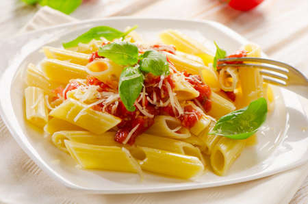 Italian Pasta with bolognese sauce and herbs  Selective focusの写真素材