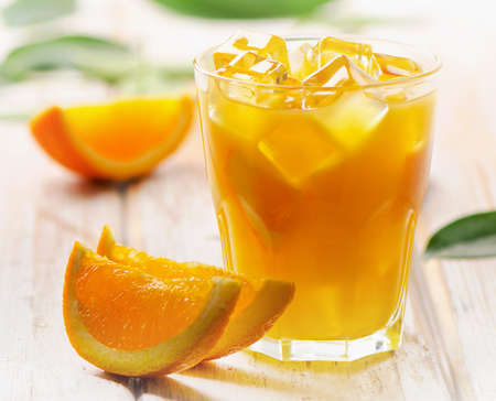 Glass of Orange juice  with ice . Selective focusの写真素材