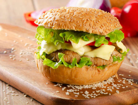 Hamburger with fresh vegetables. Selective focusの写真素材