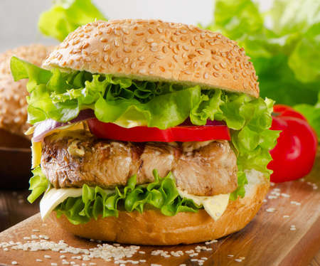 Homemade healthy hamburger with  vegetables. Selective focusの写真素材